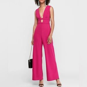 Deep V-Neck Wide-Leg Jumpsuit in Fuchsia